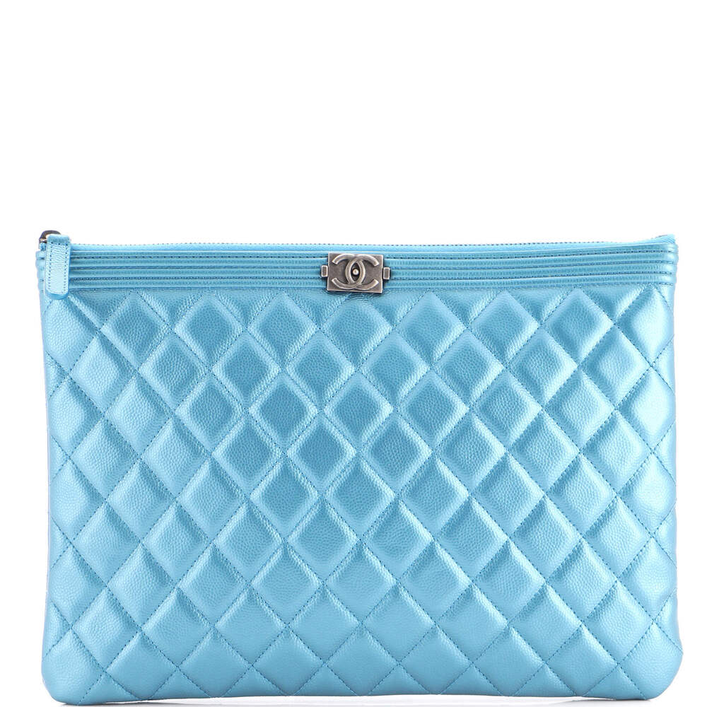 Chanel Medium Boy O Case Clutch Quilted Caviar